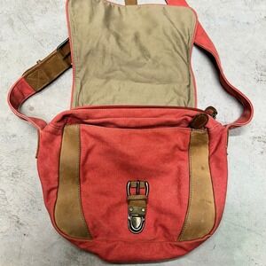 L.L.Bean‎ Red Canvas Leather Trim Messenger Crossbody Bag